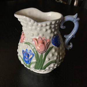 Vintage White Hobnail Small floral creamer pitcher